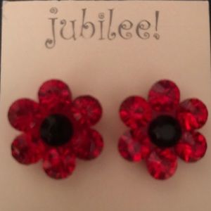 Red & black flower earrings.